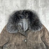 Vintage Suede Leather Coat with Detachable Fur - Large