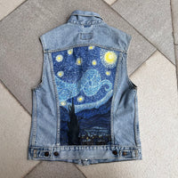 Hand Painted Starry Night Vintage Levis Jacket - Medium