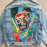 Vintage Levis Denim Jacket Hand Painted - Medium